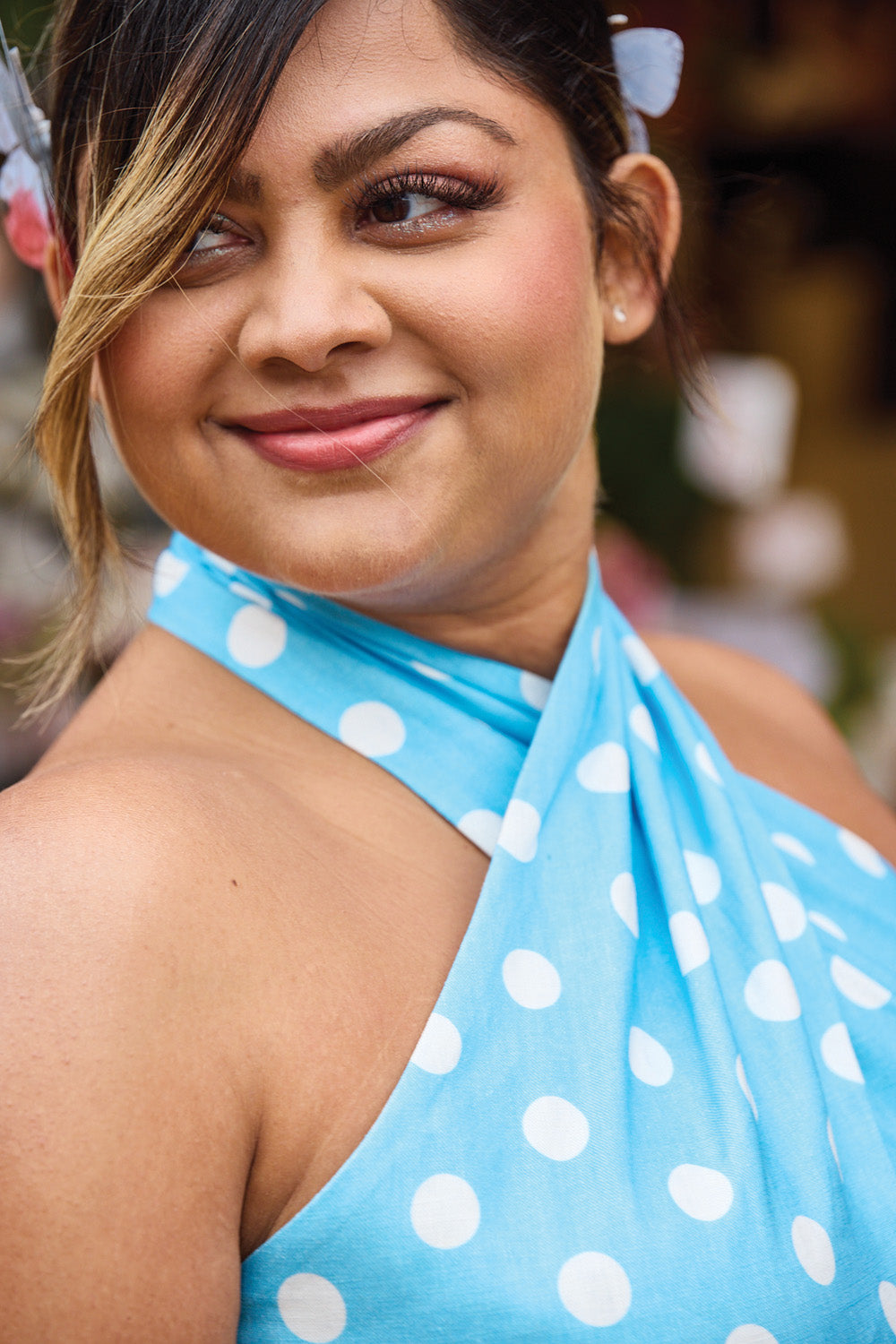 Eleanor Halter Blue Polka Dot Dress