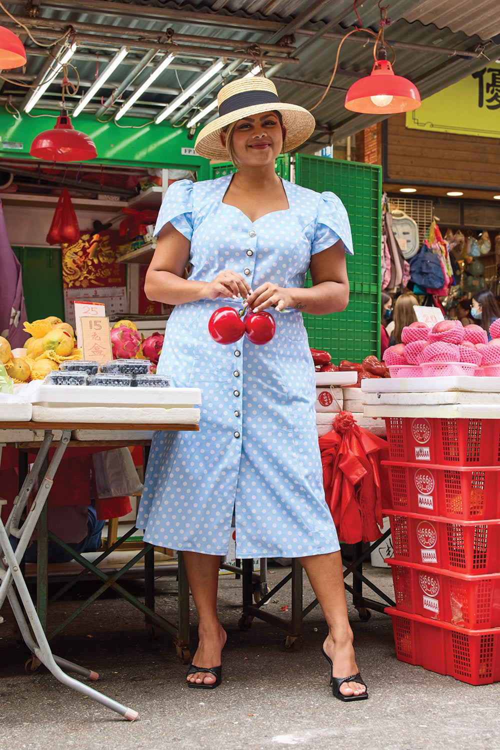 Natalie Blue Polka Dot Midi Dress