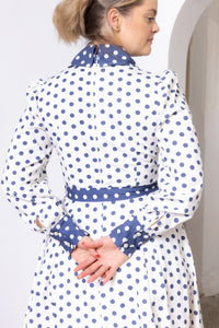 Margo Navy Polka Dot Midi Dress